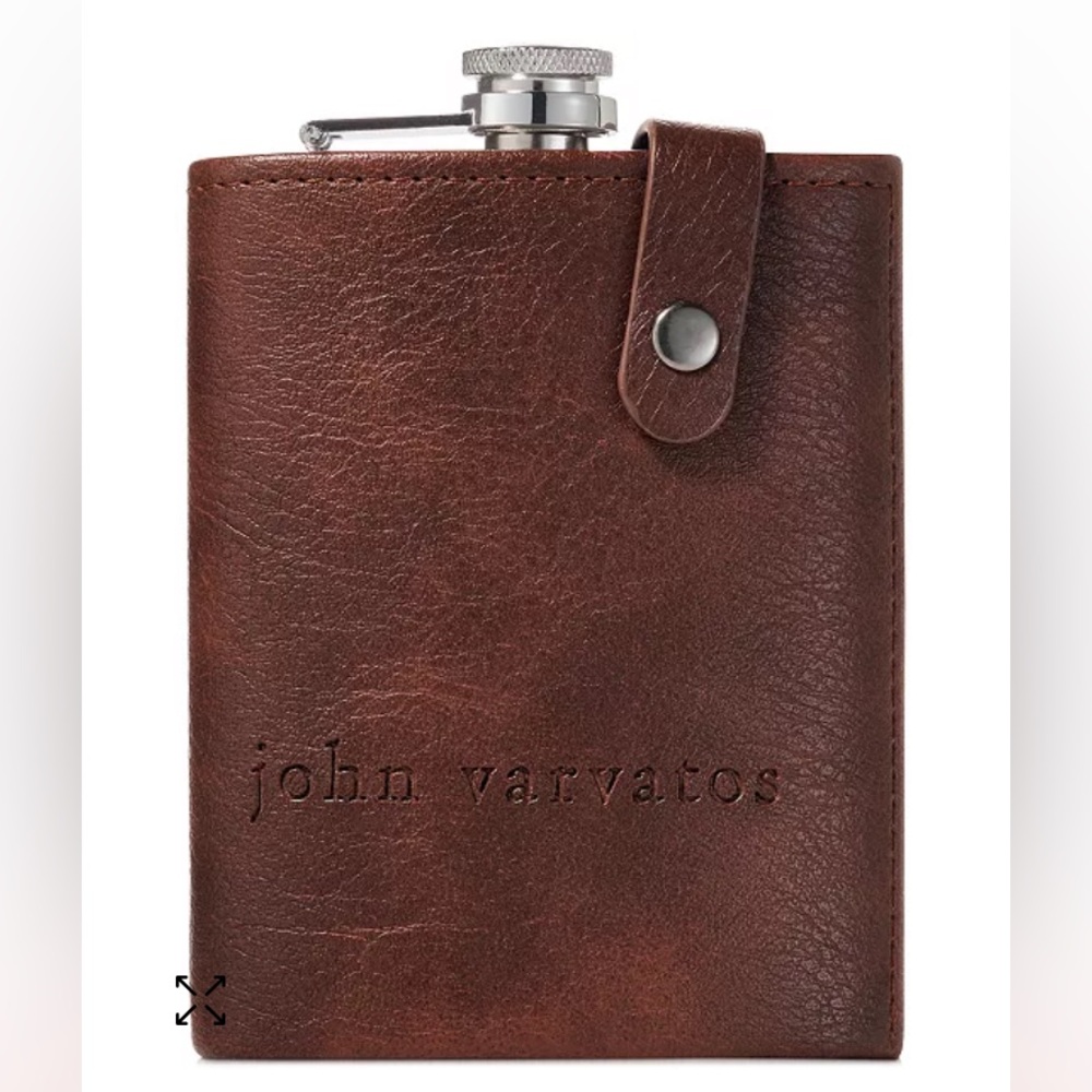 John Varvatos Leather Wrapped Flask Logo Embossed in Brown